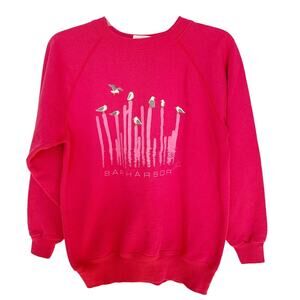 Vintage 90s Hanes Magenta Bar Harbor Maine Seagull Sweatshirt Medium